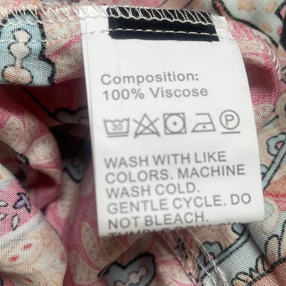 Pink multi colored hanker chief dress,V neck,tie in back,floral print,mid sleeve - Picture 10 of 12